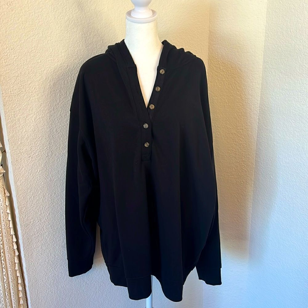 Women's Sonoma Black Maternity Half Button Front Long Sleeve Hoodie ~ Size XXL